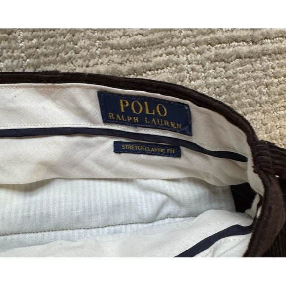 POLO RALPH LAUREN CLASSIC FIT BROWN FLAT FRONT CORDUROY CHINO PANTS MENS 38x30 - Picture 5 of 11